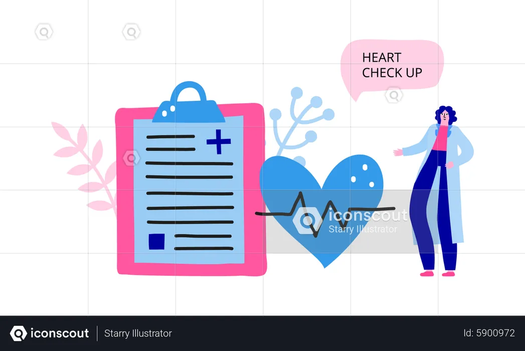 Woman doctor with health report  Illustration