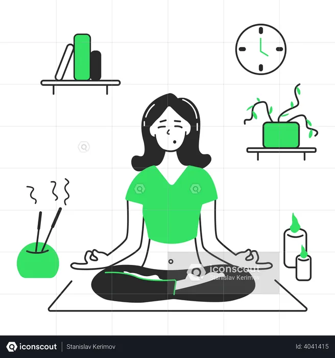 Woman does yoga at home  Illustration