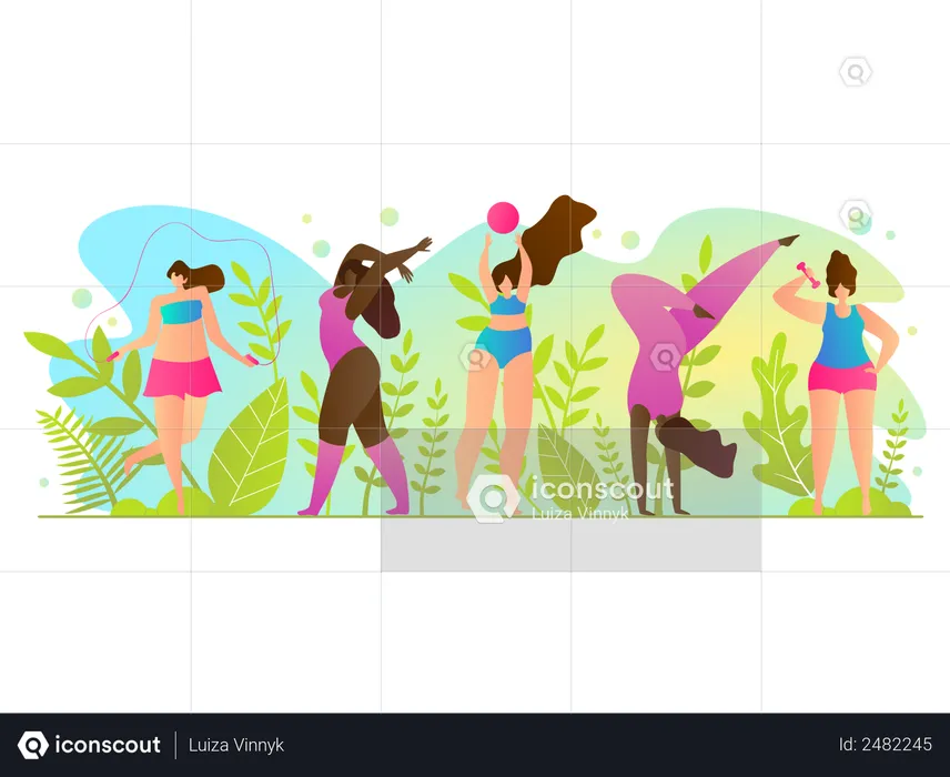 Woman doing activities in summer time  Illustration
