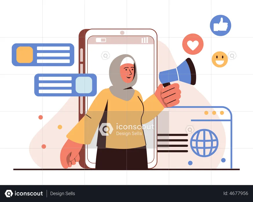Woman doing announcement on social media  Illustration