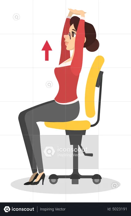 Woman doing back stretching in office  Illustration