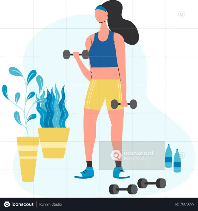 Woman doing biceps workout with dumbbell  Illustration