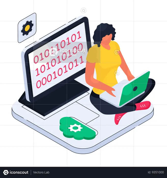 Woman doing binary coding  Illustration