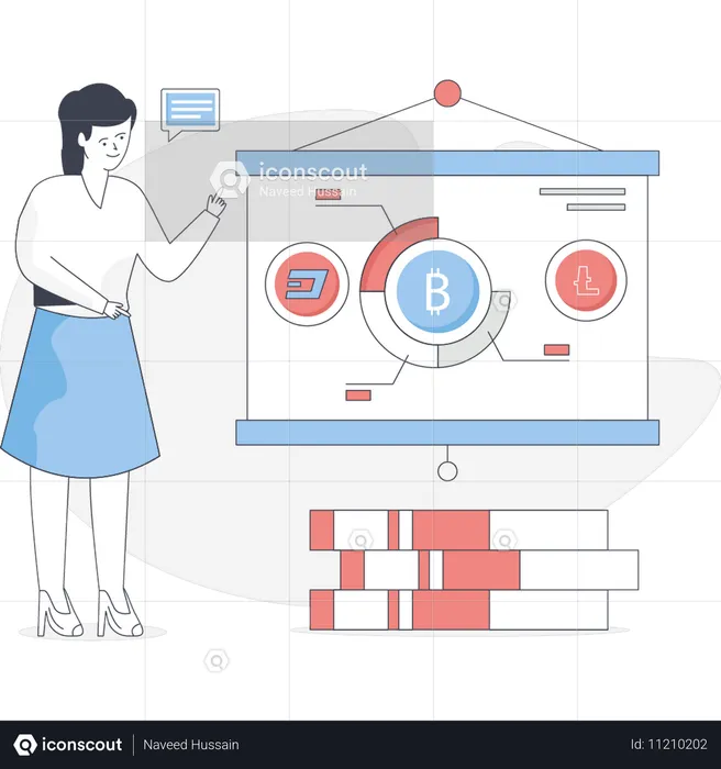 Woman doing bitcoin presentation  Illustration