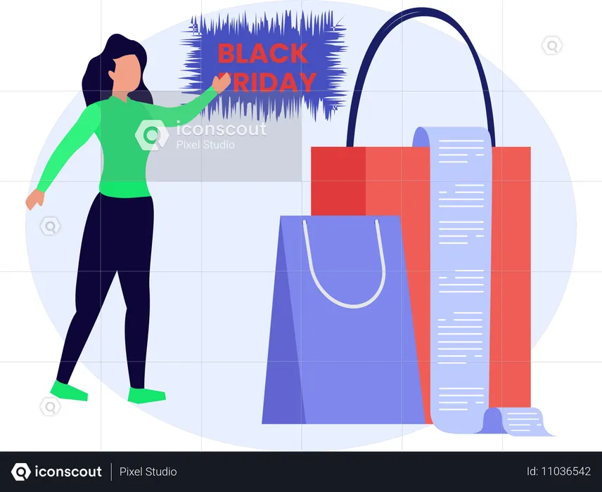 Woman doing Black Friday Shopping  Illustration