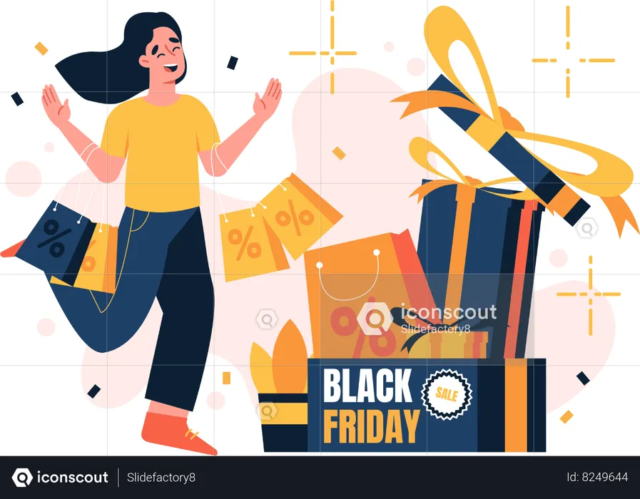 Woman doing Black Friday shopping  Illustration