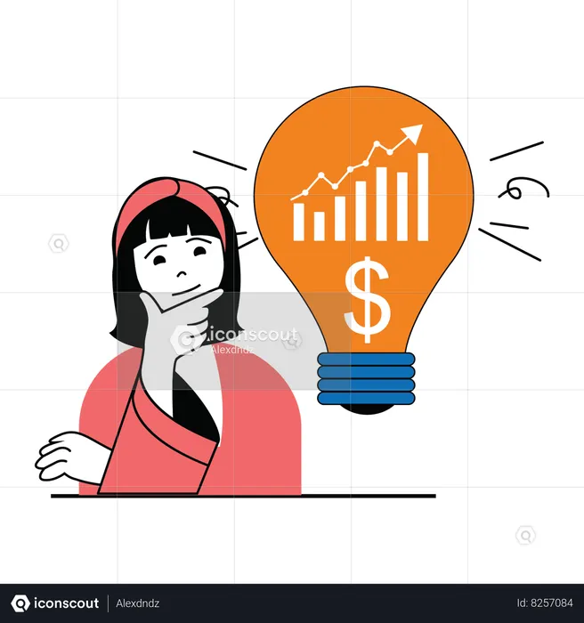 Woman doing brainstorming for innovative finance ideas for business  Illustration