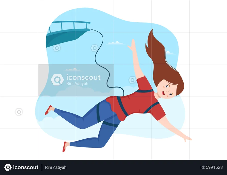 Woman doing Bungee Jumping  Illustration