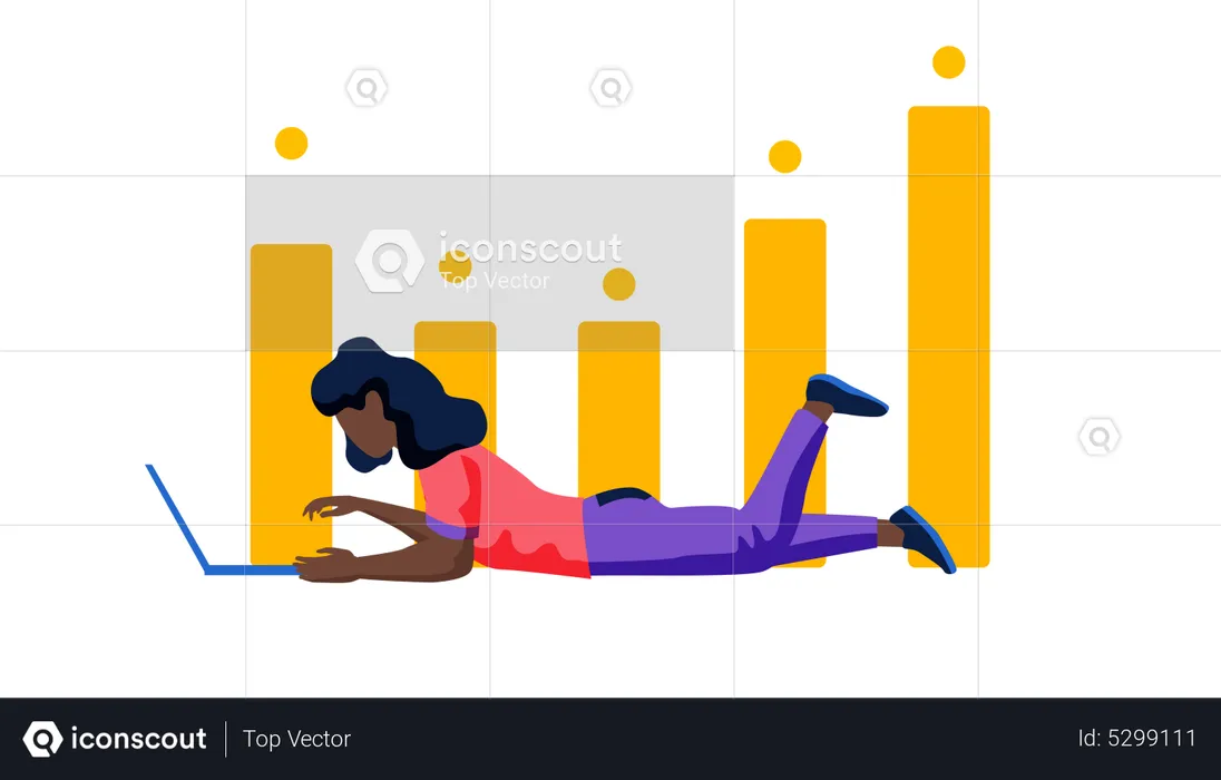 Woman doing business analysis on laptop  Illustration