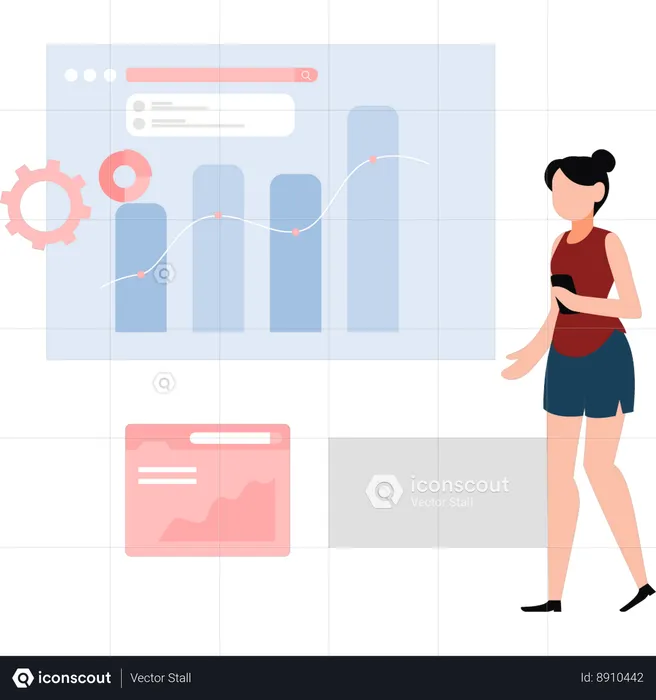 Woman Doing Business Analysis On Mobile  Illustration