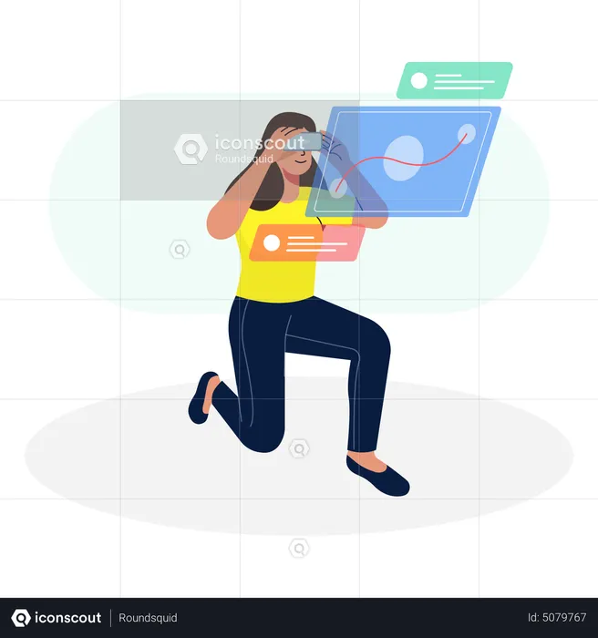 Woman doing business analysis using VR  Illustration