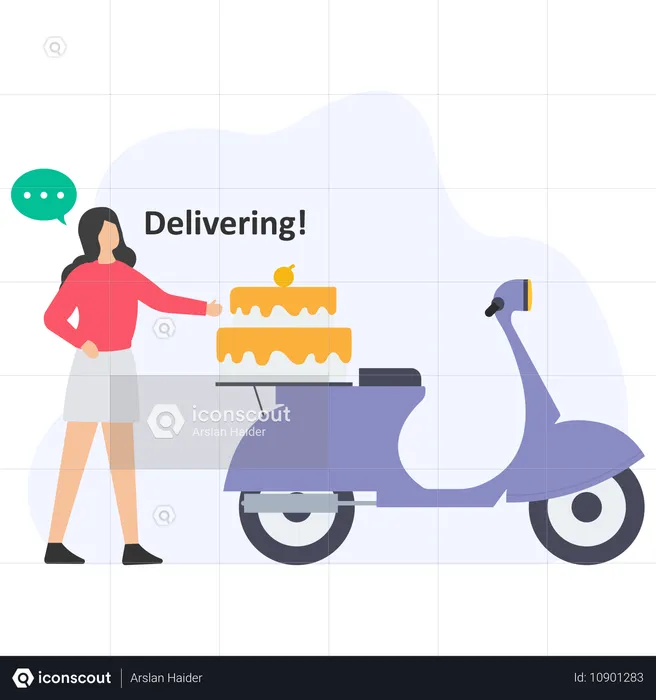 Woman Doing Cake Delivery  Illustration