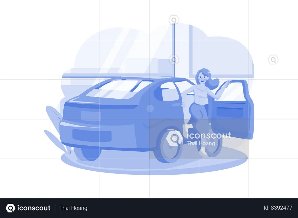 Woman doing car inspection  Illustration