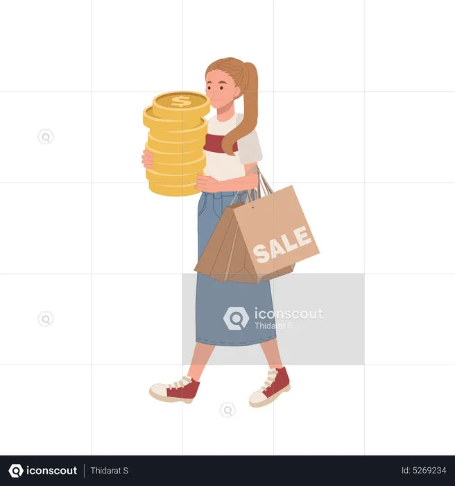 Woman doing cash payment for shopping  Illustration