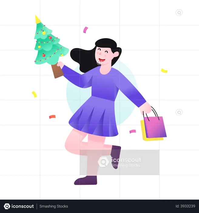 Woman doing Christmas shopping  Illustration