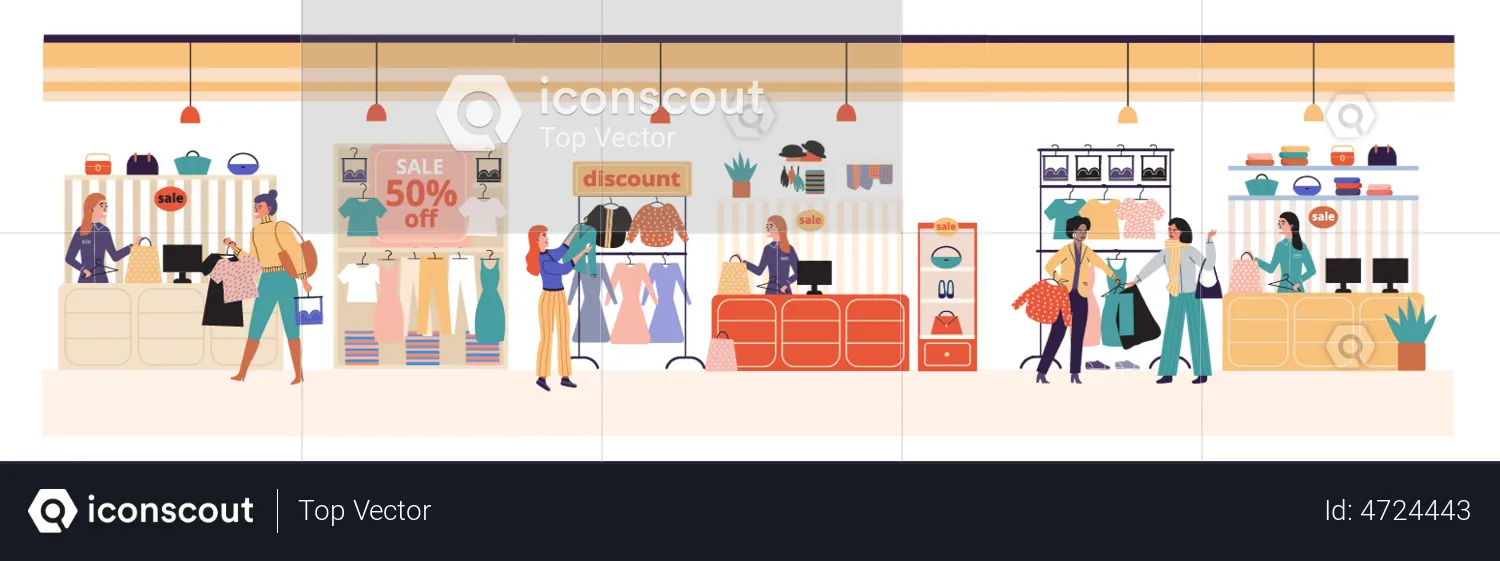 Woman doing clothes shopping on black Friday  Illustration
