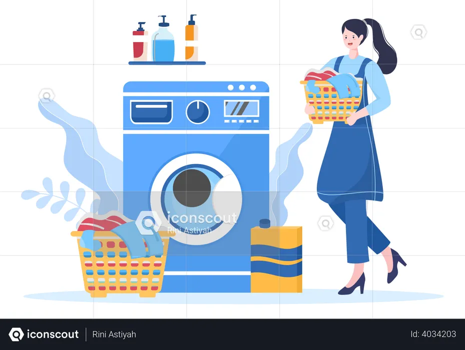 Woman doing clothes wash  Illustration