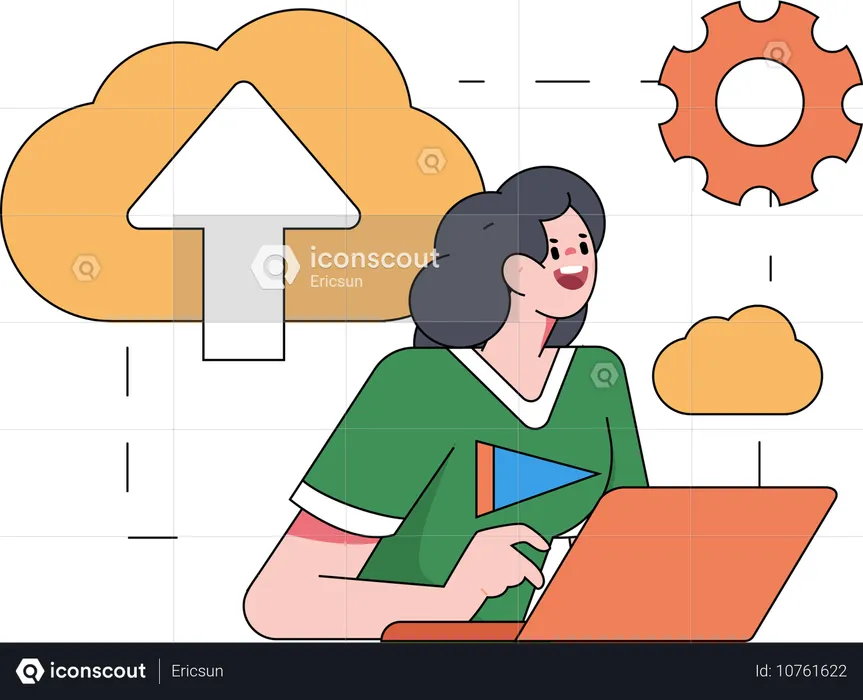 Woman doing cloud settings  Illustration