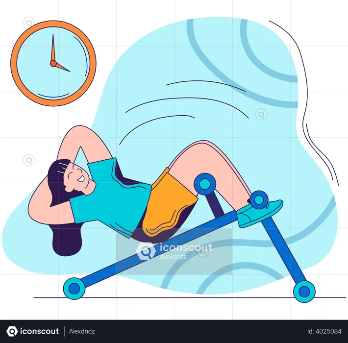 Woman Doing Crunches Exercise on Bench  Illustration