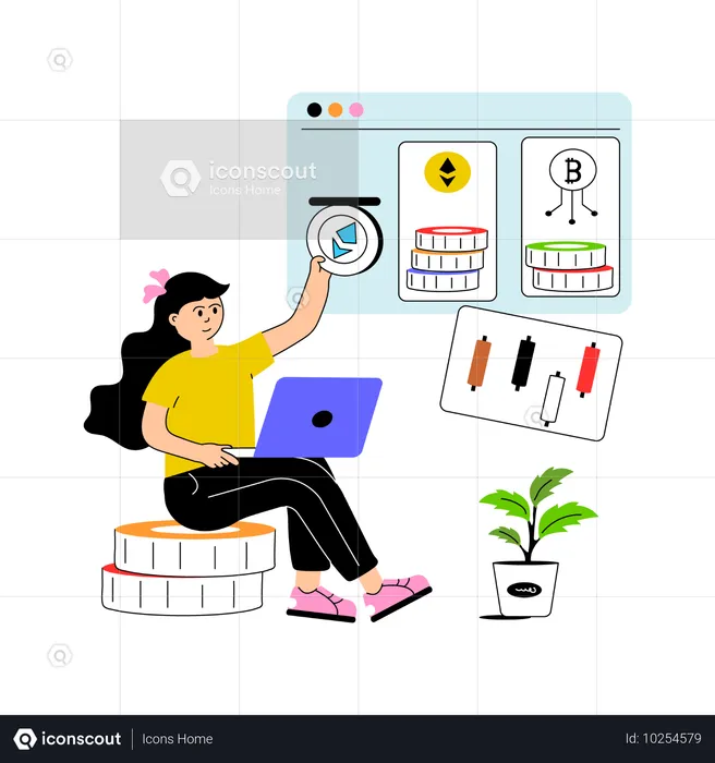 Woman doing crypto investment online  Illustration