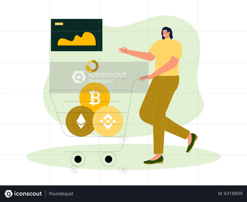 Woman doing cryptocurrency shopping  Illustration