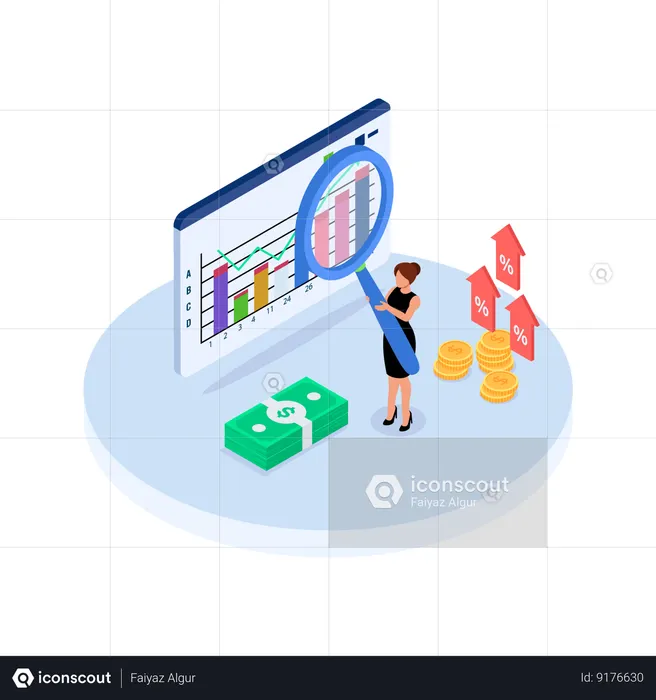 Woman Doing Data Analysis  Illustration