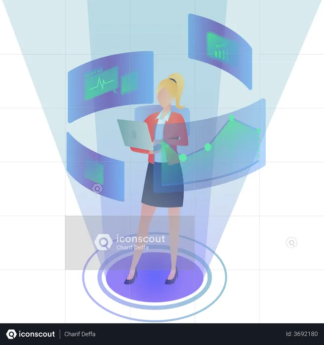 Woman doing Data Analysis using VR  Illustration