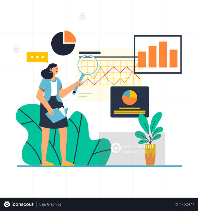 Woman Doing Data Research  Illustration