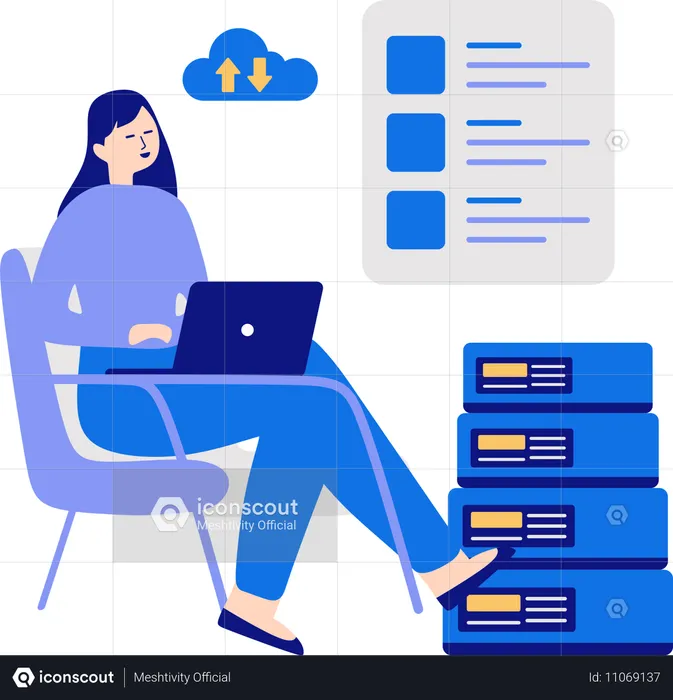 Woman doing database management  Illustration