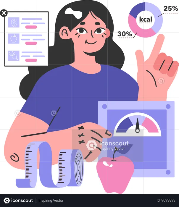 Woman doing diet plan analysis  Illustration