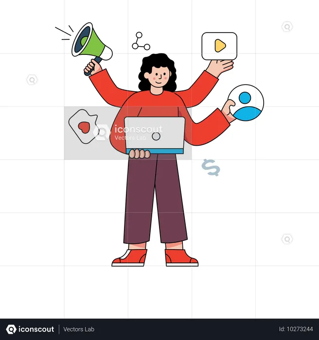 Woman Doing Digital Marketing  Illustration