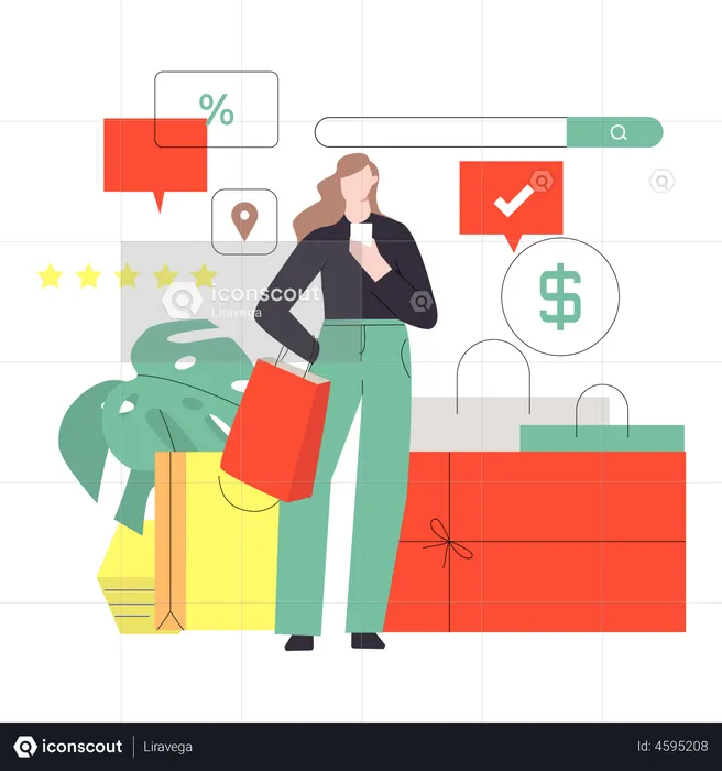 Woman doing digital shopping  Illustration