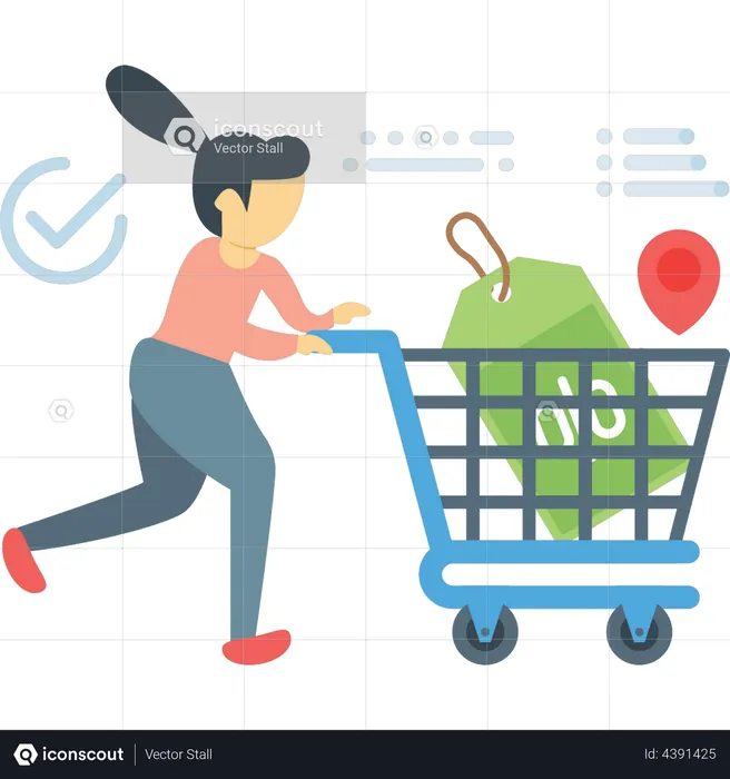 Woman doing discount shopping  Illustration