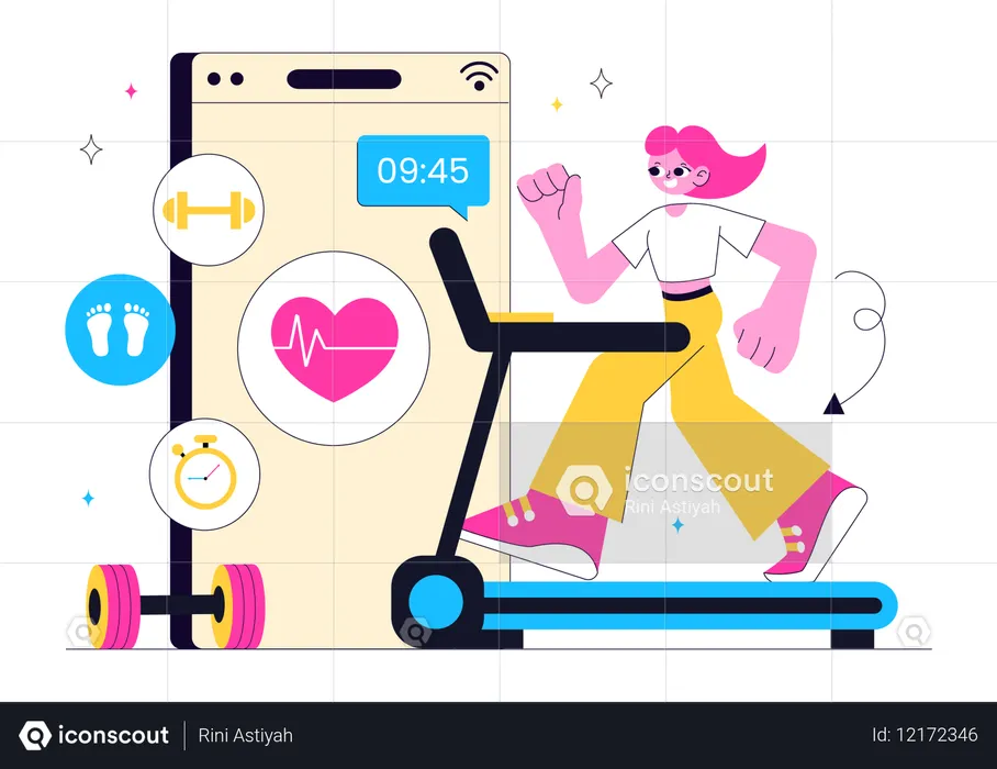 Woman doing exercise from Virtual Fitness App Promotion  Illustration