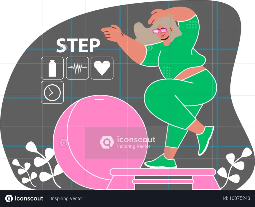 Woman doing exercise on stepper  Illustration