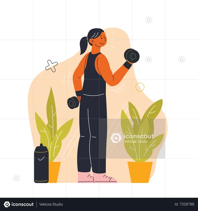 Woman doing exercise using dumbbell  Illustration