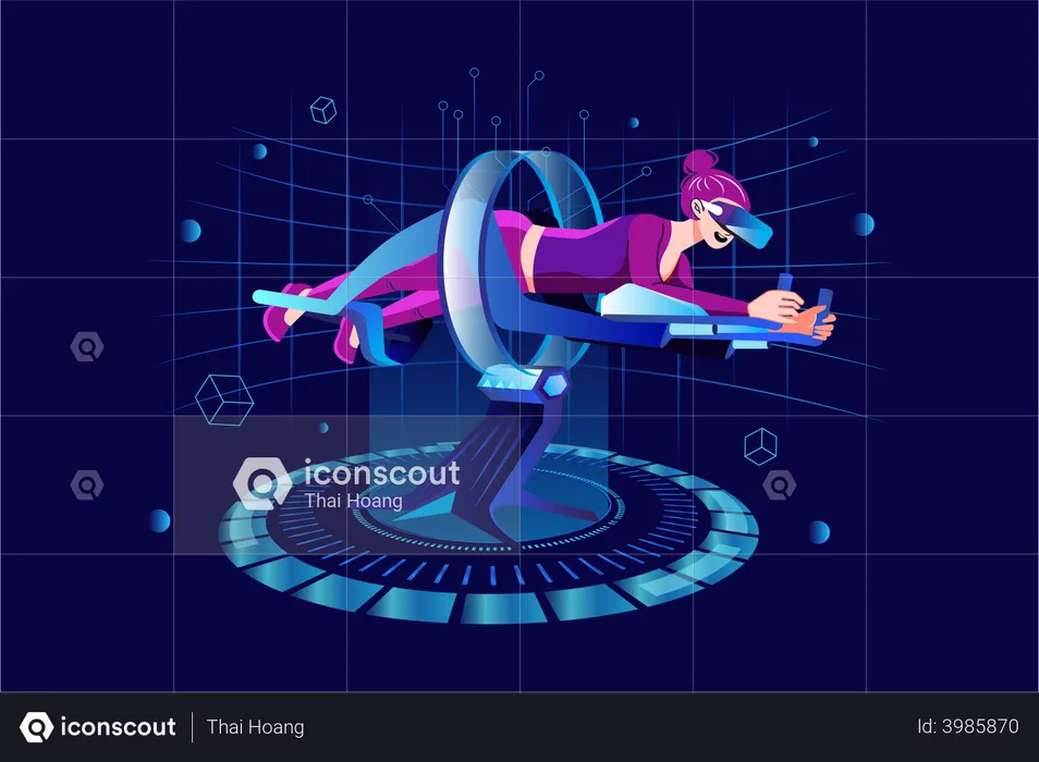 Woman doing exercise using VR tech  Illustration