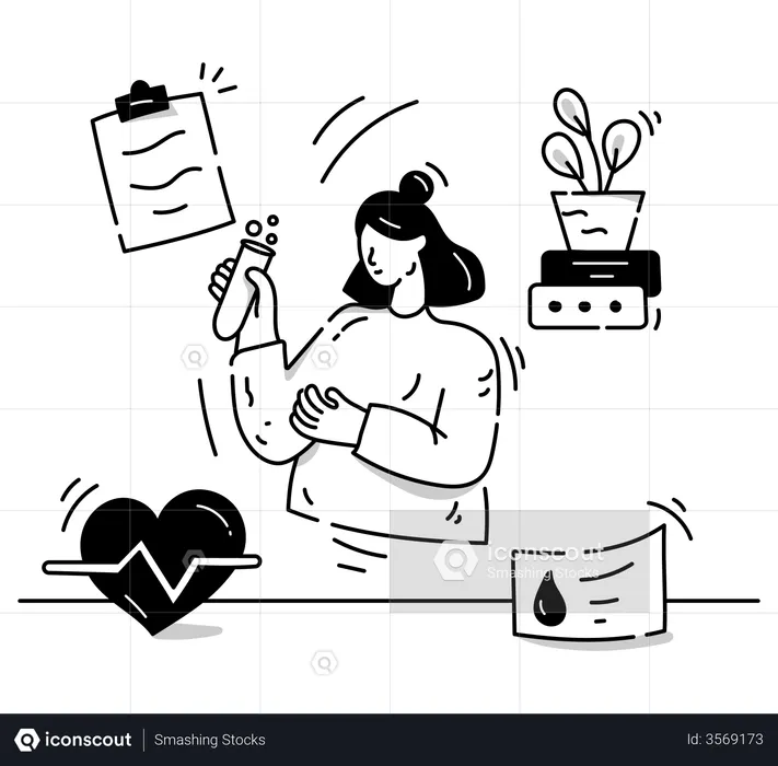 Woman doing experiment in laboratory  Illustration