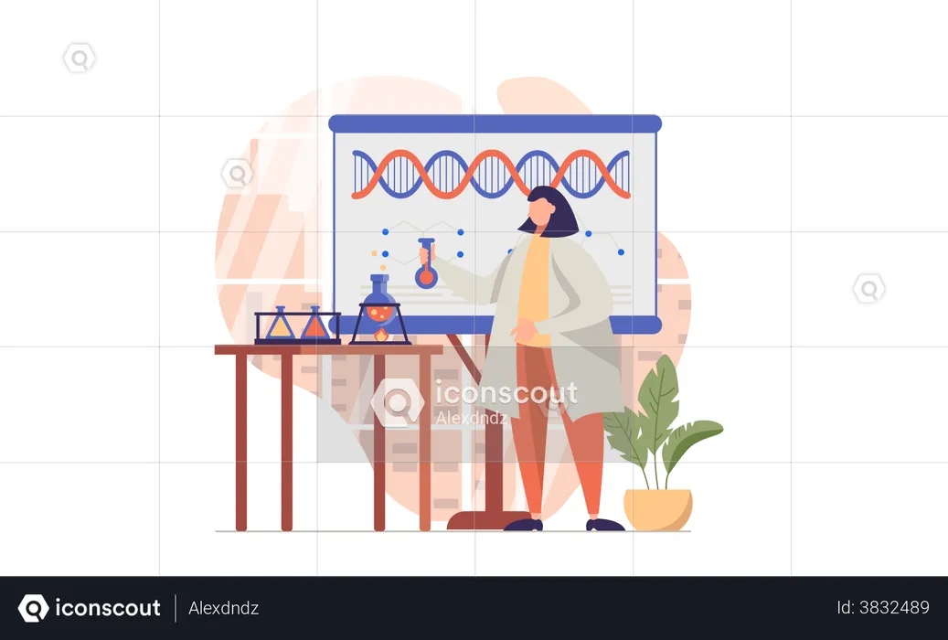 Woman doing experiment in laboratory  Illustration