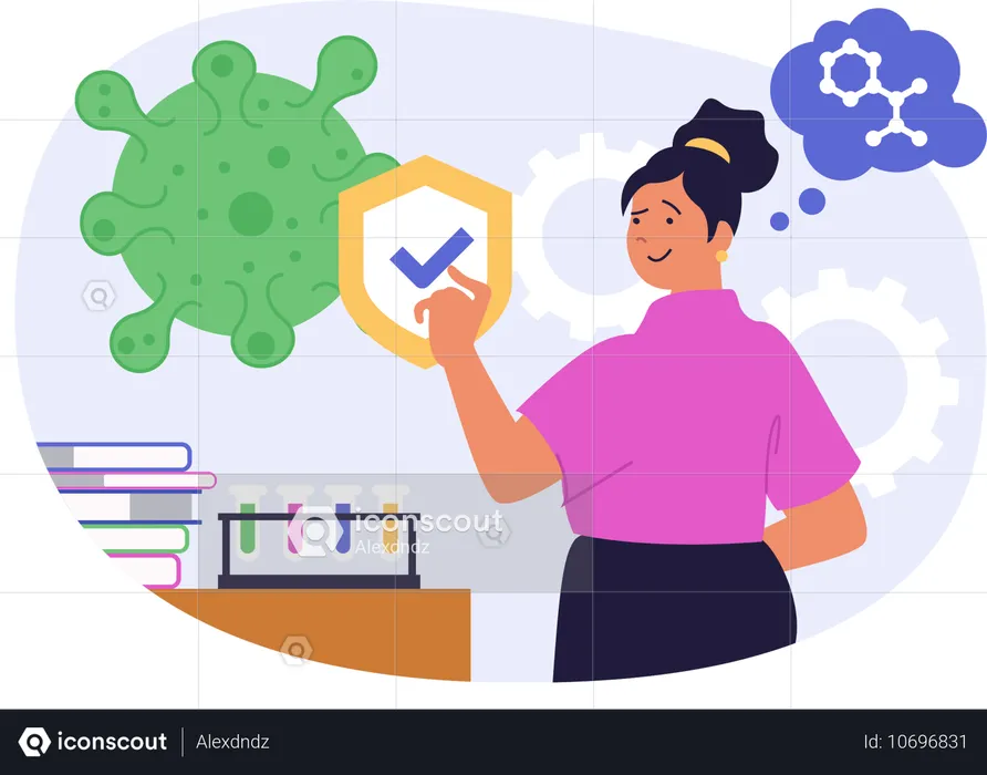 Woman doing experiment in science lab  Illustration