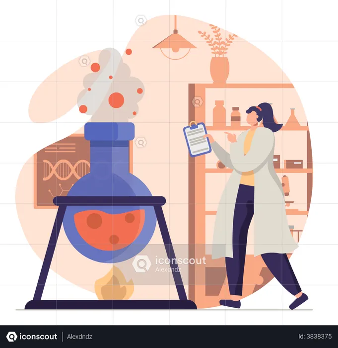 Woman doing experiment inside laboratory  Illustration