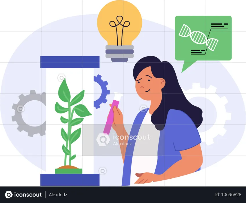 Woman doing experiment on plants  Illustration