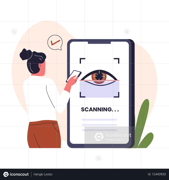 Woman doing Eye Recognition Scanning  Illustration