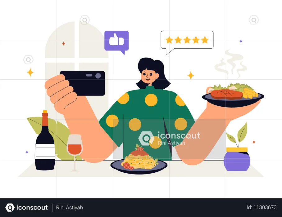 Woman doing Food Blogging  Illustration