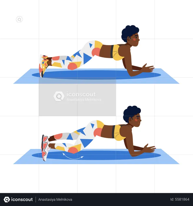 Woman doing Forearm plank with knee dip  Illustration