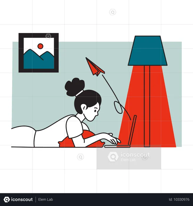 Woman Doing Freelance Work in Night  Illustration