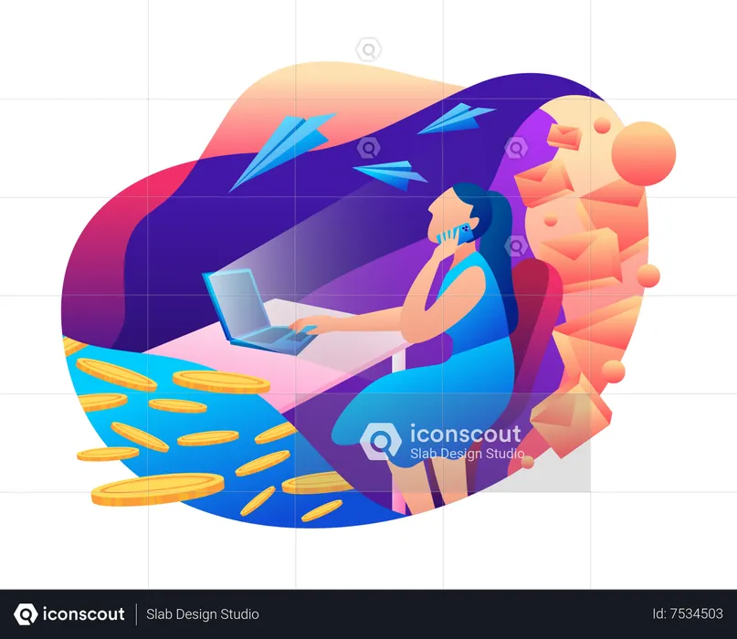 Woman doing freelancer work  Illustration