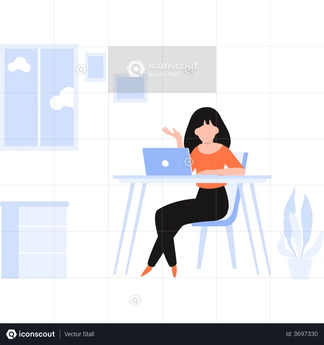 Woman doing freelancing work  Illustration