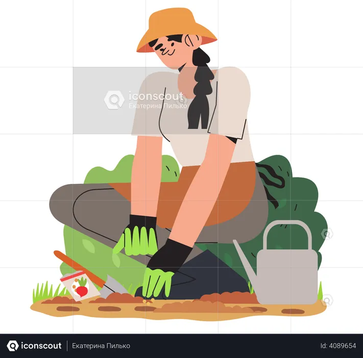 Woman doing gardening  Illustration