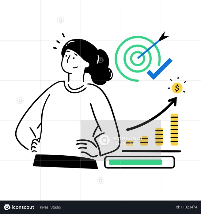 目標設定と追跡を行う女性  イラスト